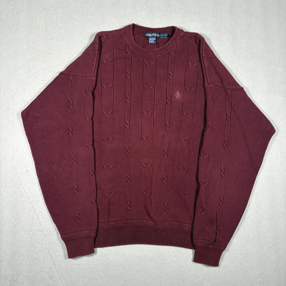 Vintage 90s Nautica Men's Cable Knit Sweater Crew Neck Regular Size XL